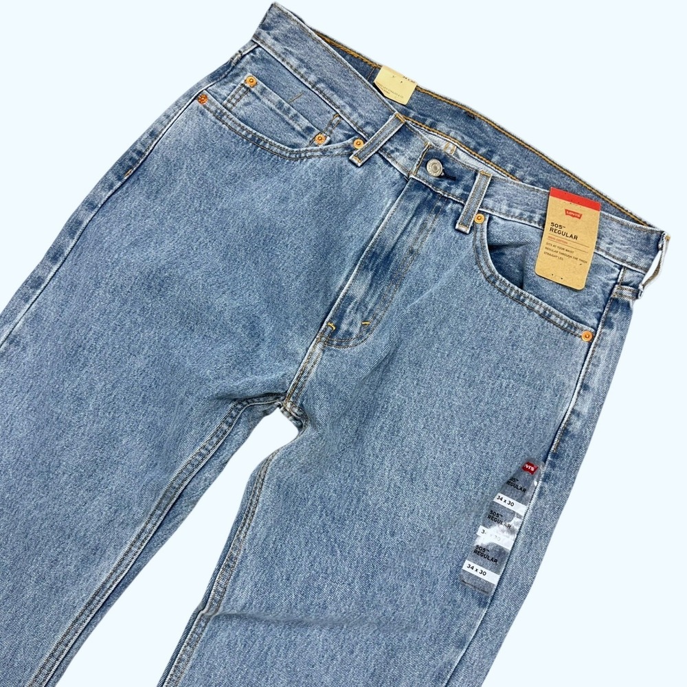 NEW Levis 505 Regular Fit Straight Leg Jeans Mens 34x30 Light Wash Blue
